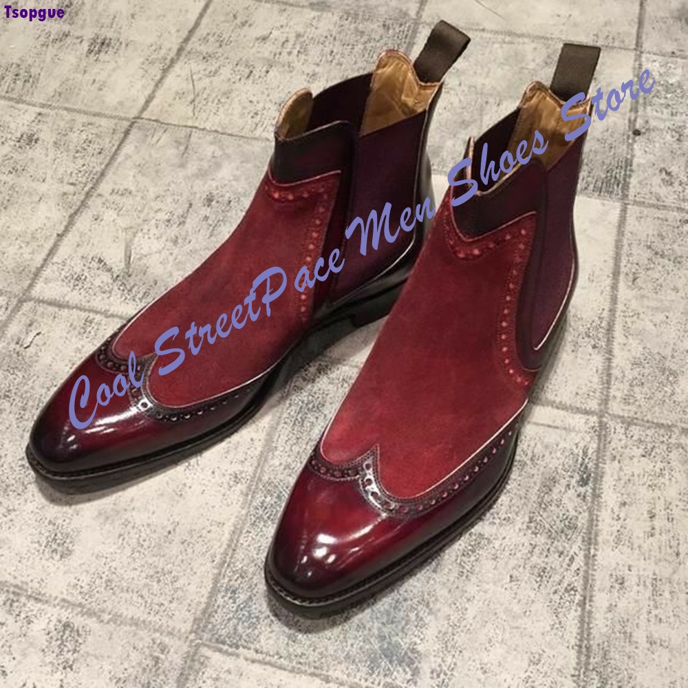 Leather Shoe Polish - Męskie vintage czerwono-białe botki Chelsea z